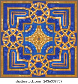 Ancient Greek antique floor. Old mosaic ornament. Ceramic tile geometric pattern. Roman cathedrals decoration. Printable template. Hand drawn vector illustration.