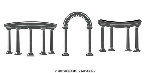 Ancient greek arch set. Antique architectural elements isolated vector illustrations