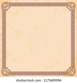 Ancient Greek beige background with the effect of aging with a frame around the edges.