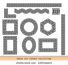 Ancient Greek black frames patterns collection, set of antique borders from Greece