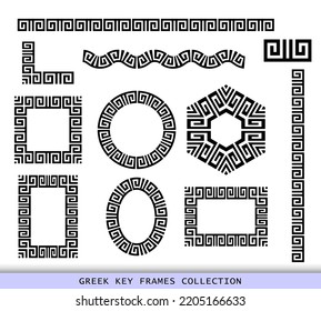 Ancient Greek black frames patterns collection, set of antique borders from Greece
