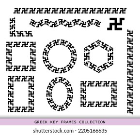Ancient Greek black frames patterns collection, set of antique borders from Greece