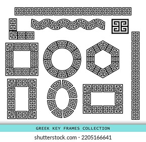 Ancient Greek black frames patterns collection, set of antique borders from Greece