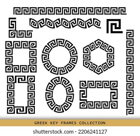 Ancient Greek black frames patterns collection, set of antique borders from Greece