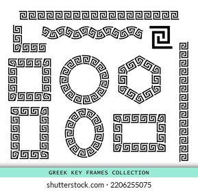 Ancient Greek black frames patterns collection, set of antique borders from Greece