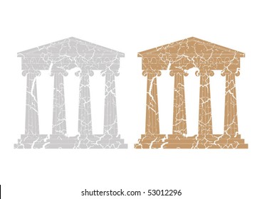 Ancient Greek building facades with cracks