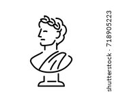 Ancient Greek bust sculpture with laurel wreath. Young man head in profile, classic statue logo or icon. Simple modern vector illustration.