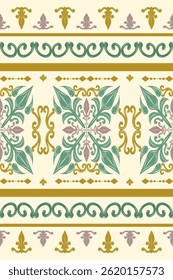Ancient Greek Byzantine Babylon Inspired Luxury Detailed Royal Golden Motif Elegance Pattern with Hand Drawn Scroll Ornament Light Beige Background Beautiful Ikat Floral Embroidery Wallpaper Ceramics