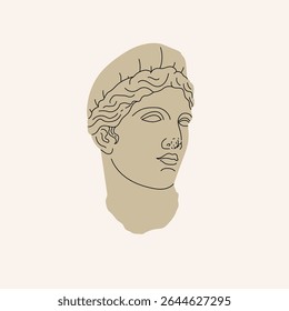 Ancient Greek classic sculpture. Female or goddess bust. Drawn in modern trendy style. Antique art design element. Flat graphic vector illustration.