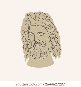 Escultura clássica grega antiga. Filósofo masculino ou deus busto. Hades desenhado em estilo moderno. Elemento de design de arte antiga. Ilustração vetorial gráfica plana.