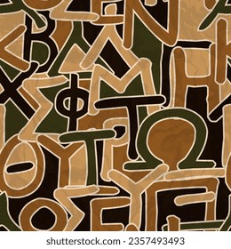 ancient greek culture alphabet old type seamless pattern with terra colors