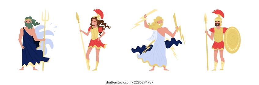 Ancient Greek Deity in Antique Clothing as Myth and Legend Hero Vector Set