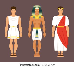 Ancient Greek, Egyptian and Roman in national costumes