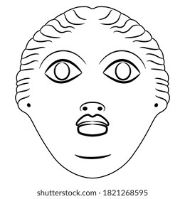 Ancient Greek female mask. Black and white silhouette. Face of a woman or goddess.