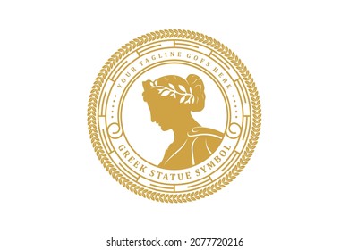 Ancient Greek Figure Coin With Laurel Wreath And Border Pattern Logo Design