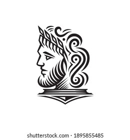 Ancient Greek Figure Face Head Statue Sculpture Logo design  Elegance logo apollo God wearing leaf crown  line linear illustration elegant logo illustration