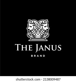 Ancient Greek Figure Face Head Statue Sculpture Logo design, Elegance logo Janus God wearing leaf crown, line linear illustration elegant logo illustration 