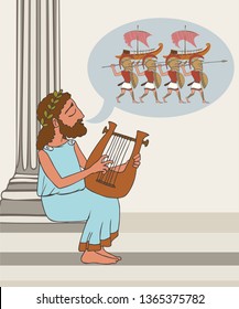 ancient greek folklore, vector cartoon illustration of bard telling the legend