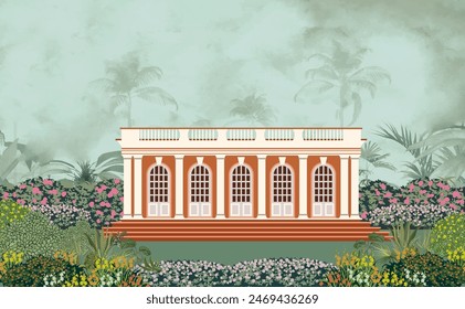 Ancient Greek Garden Wallpaper. Greek Forest Landscape Wall Mural. Greek jungle illustrations.
