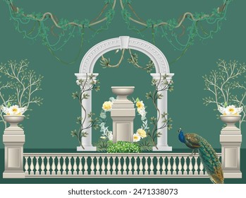 Ancient Greek Garden Wallpaper. Greek Forest Landscape Wall Mural. Greek jungle illustrations.