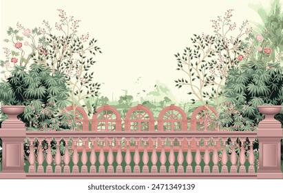 Ancient Greek Garden Wallpaper. Greek Forest Landscape Wall Mural. Greek jungle illustrations.
