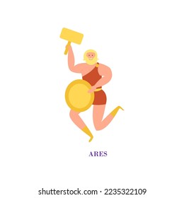 Ancient Greek god Ares cartoon illustration. Ares character isolated on white background. Archeology, mythology, history concept