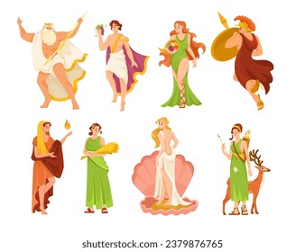 Ancient Greek God and Deity as Figures from Mythology Vector Set