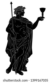 The ancient Greek god Dionysus with a glass and a rod. Vector image isolated on white background.