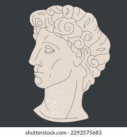 Ancient greek god head. Antique marble greek sculpture isolated flat vector illustration