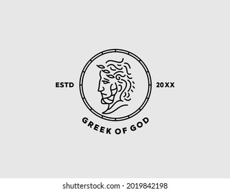 ancient greek god monoline logo, simple minimalist god for brand logo template for barber shop, market, cafe or graphic design business. Vector Illustration