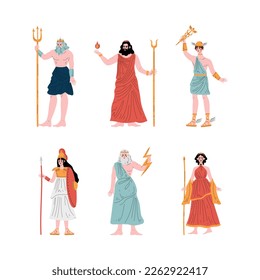 Ancient Greek God with Poseidon, Hades, Hermes, Athena, Zeus and Gera Vector Set