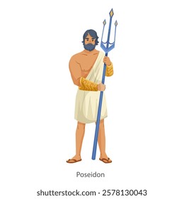 Ancient Greek God Poseidon holding a trident. Vector illustration