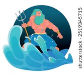 Ancient Greek God Poseidon, vector illustration