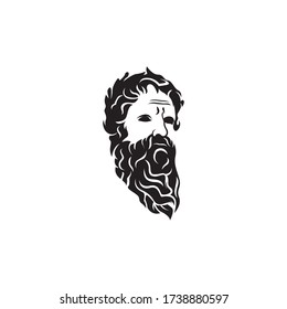 Ancient Greek God Sculpture Philosopher Face like Zeus Triton Neptune with Beard and Mustache logo design