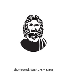 Ancient Greek God Sculpture Philosopher Face like Zeus Triton Neptune with Beard and Mustache logo design