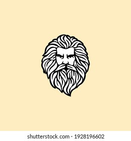 Ancient Greek God Sculpture Philosopher Face like Zeus Triton Neptune 
with Beard and Mustache logo design