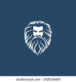 Ancient Greek God Sculpture Philosopher Face like Zeus Triton Neptune 
with Beard and Mustache logo design