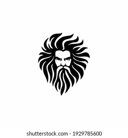 Alte griechische Gottsskulptur Philosoph Gesicht wie Zeus Triton Neptun 
mit Logo-Design von Bart und Mustache