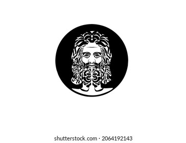 Ancient Greek God Sculpture Philosopher Face like Zeus Triton Neptune with Beard and Mustache logo design