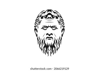 Ancient Greek God Sculpture Philosopher Face like Zeus Triton Neptune with Beard and Mustache logo design