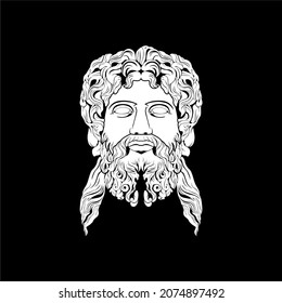 Ancient Greek God Sculpture Philosopher Face like Zeus Triton Neptune with Beard and Mustache logo design