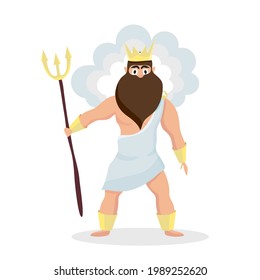 Ancient Greek god of the sky, thunder and lightning. Zeus. The mythological deities of Olympia. Vector illustration of the character of Ancient Greece. Isolated Zeus on a white background. Pantheon.