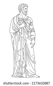 The ancient Greek god Zeus with a beard in a cape stands barefoot.