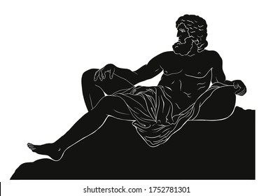 El antiguo dios griego Zeus se sienta y mira lejos. Dibujo vectorial Aislado sobre un fondo blanco.