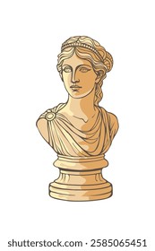 Ancient Greek Goddess Bust - Isolated Vector Illustration of a Classical Female Sculpture with Flowing Draped Tunic, Inspired by Antique Art