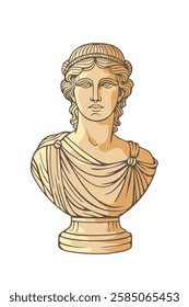 Ancient Greek Goddess Bust - Isolated Vector Illustration of a Classical Female Sculpture with Flowing Draped Tunic, Inspired by Antique Art