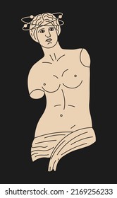 Ancient Greek goddess statue. Vector illustration. Modern drawing, abstract art.