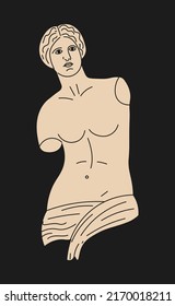 Ancient Greek goddess statue. Vector illustration. Modern drawing, abstract art.	