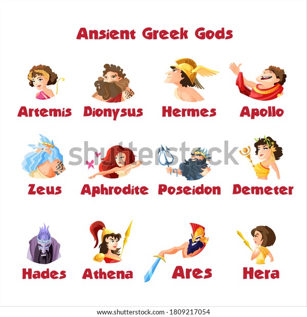 Ancient Greek Gods Cartoon Figures Sets Stock Vector (Royalty Free ...