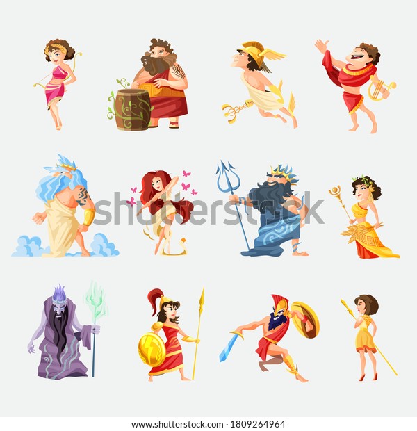 Ancient Greek Gods Cartoon Figures Sets Stock Vector (Royalty Free ...